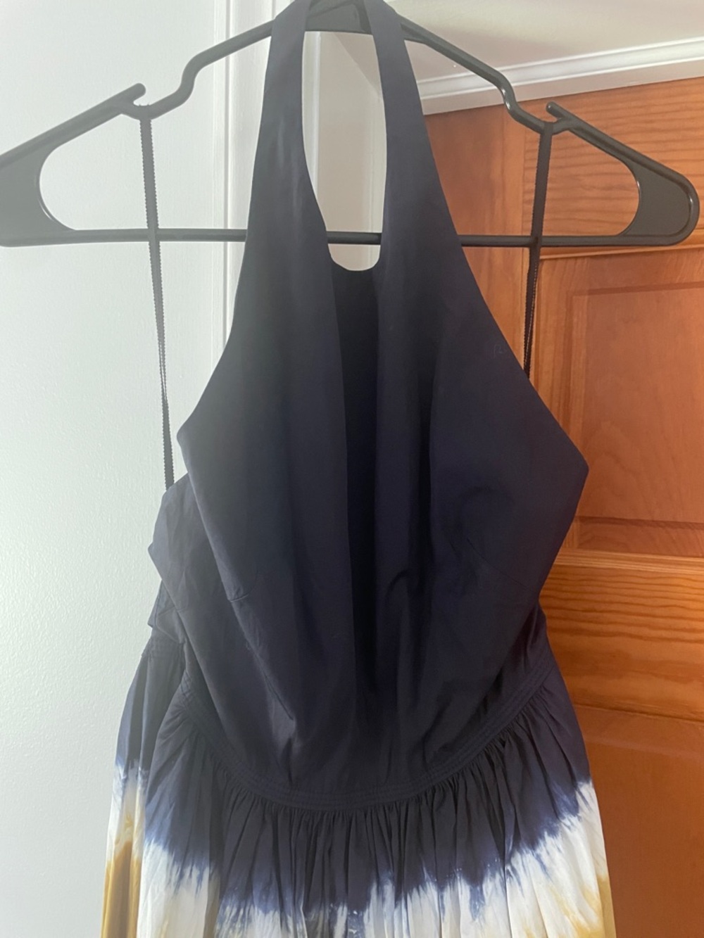 A.L.C. Navy, Gold, White Tie-Dye Halter Midi Dress size 00 - Picture 2 of 10